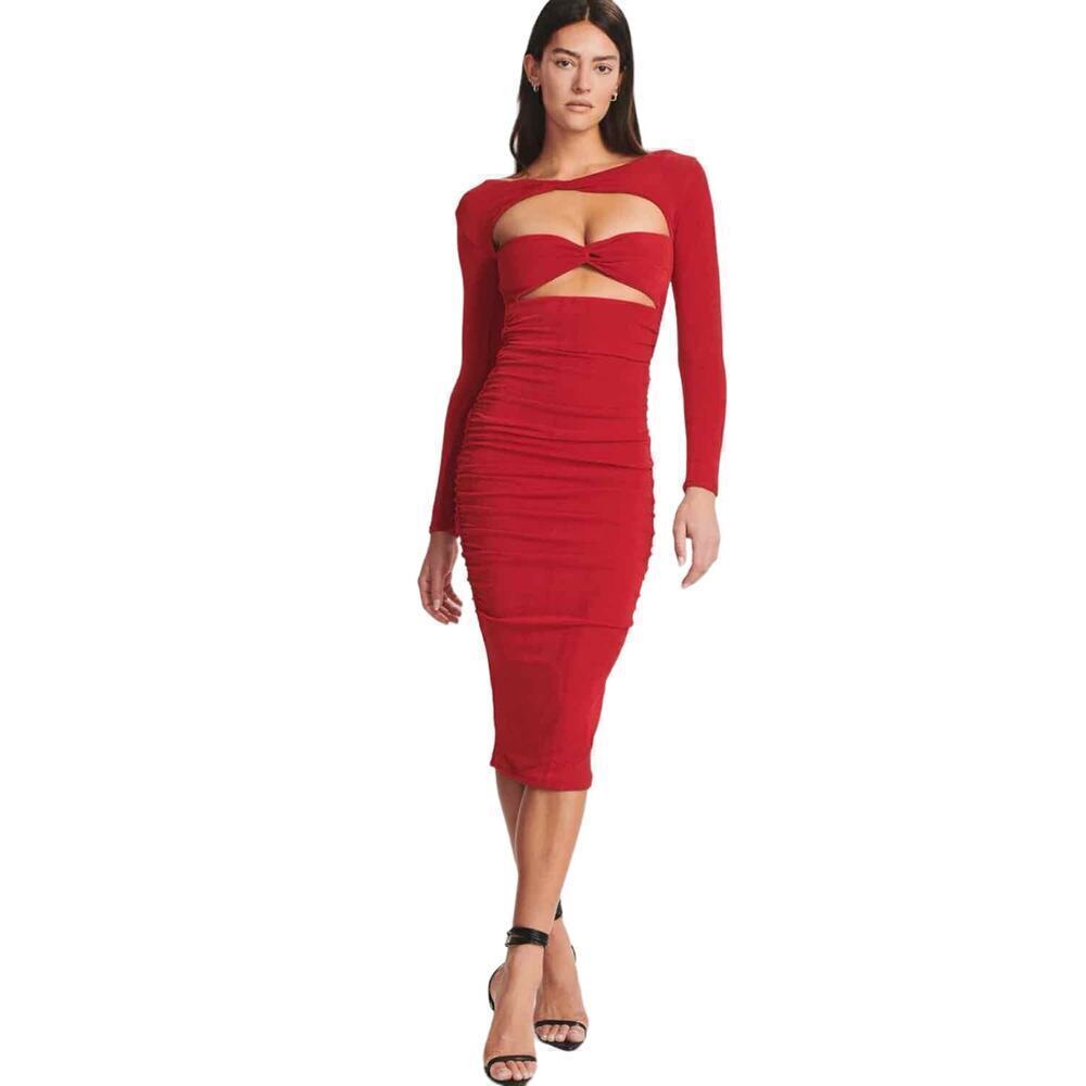 SER.O.YA Eden Cut Out Midi Dress Size Medium Red